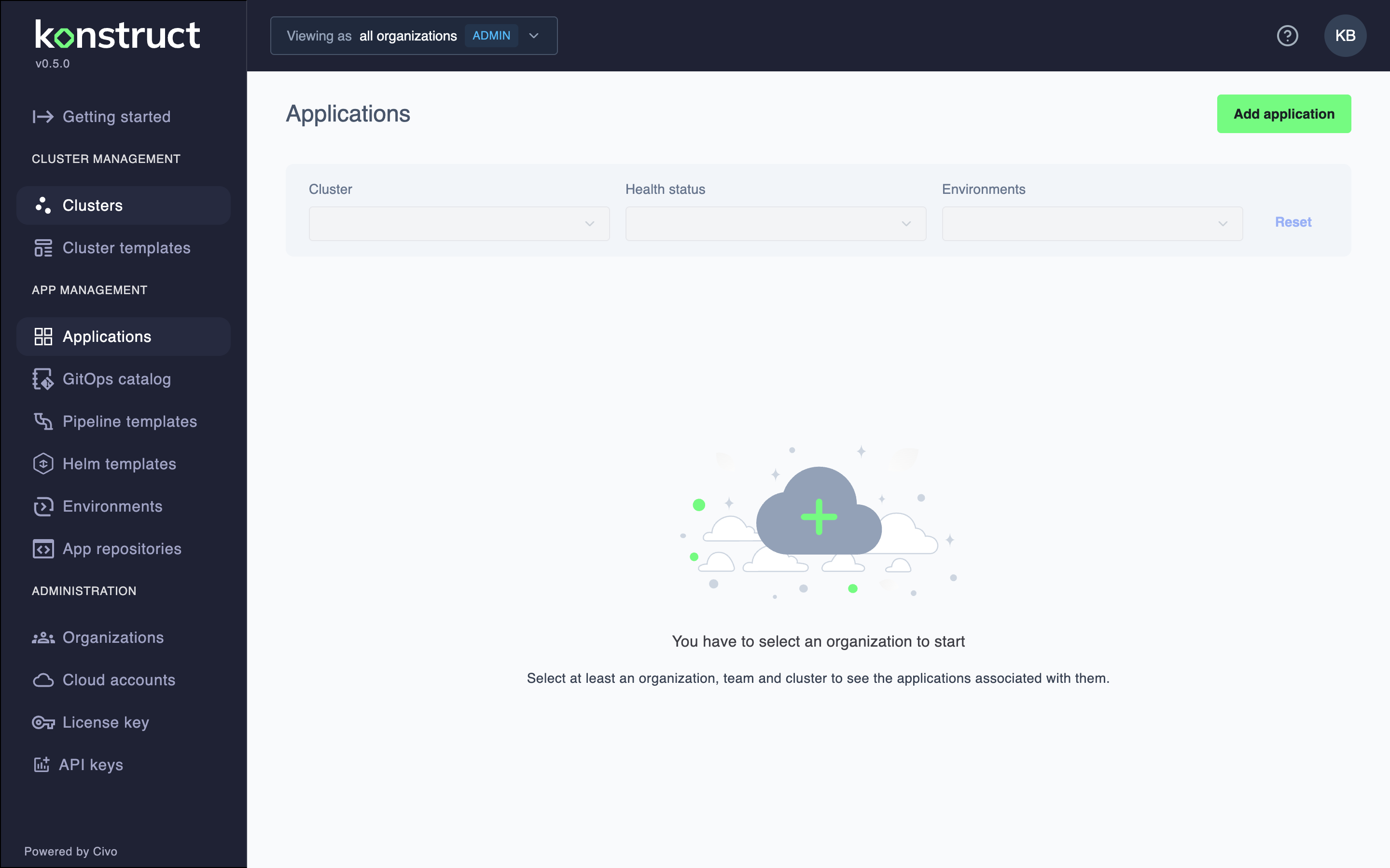 Applications page