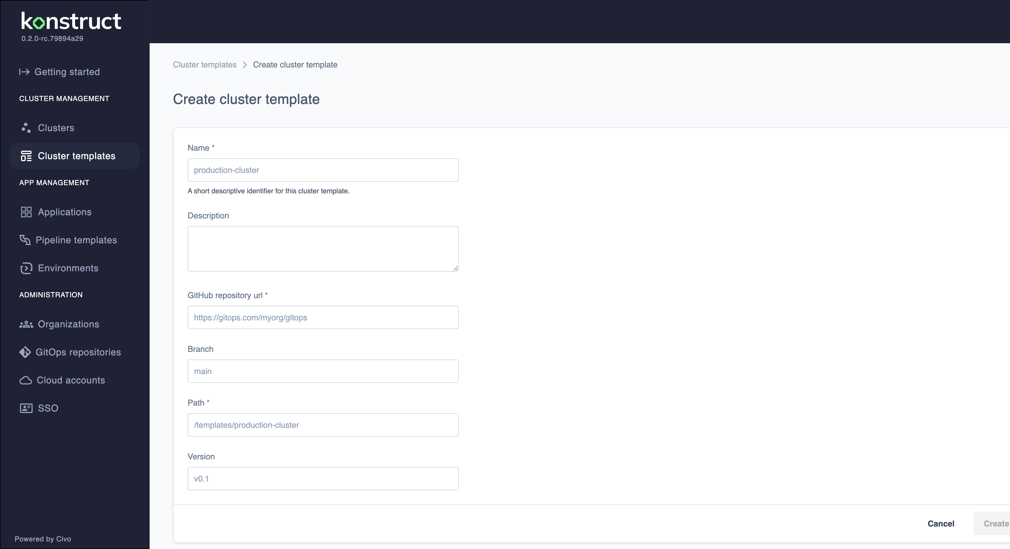 Connect to a custom cluster template