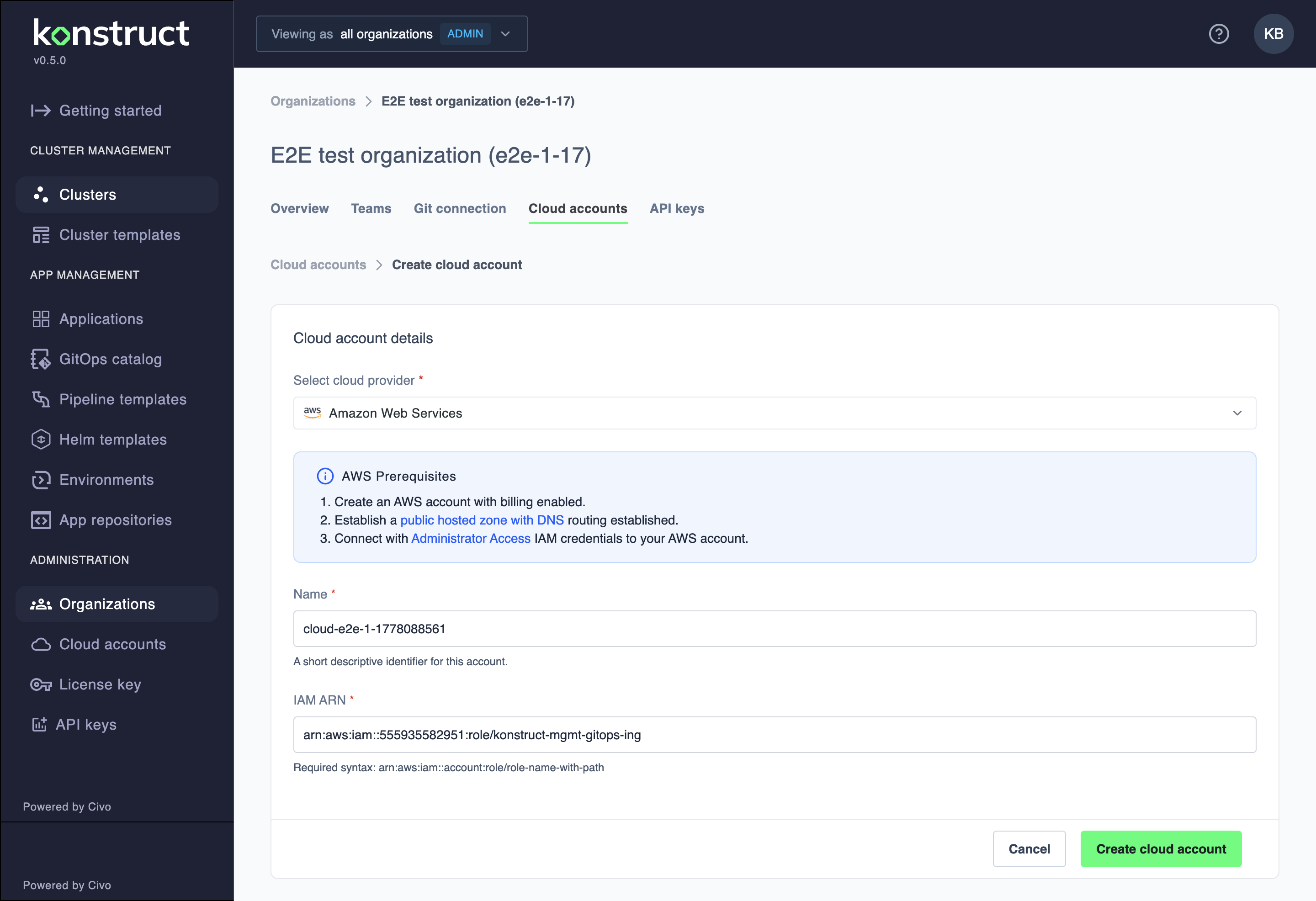 Create Cloud Account Form