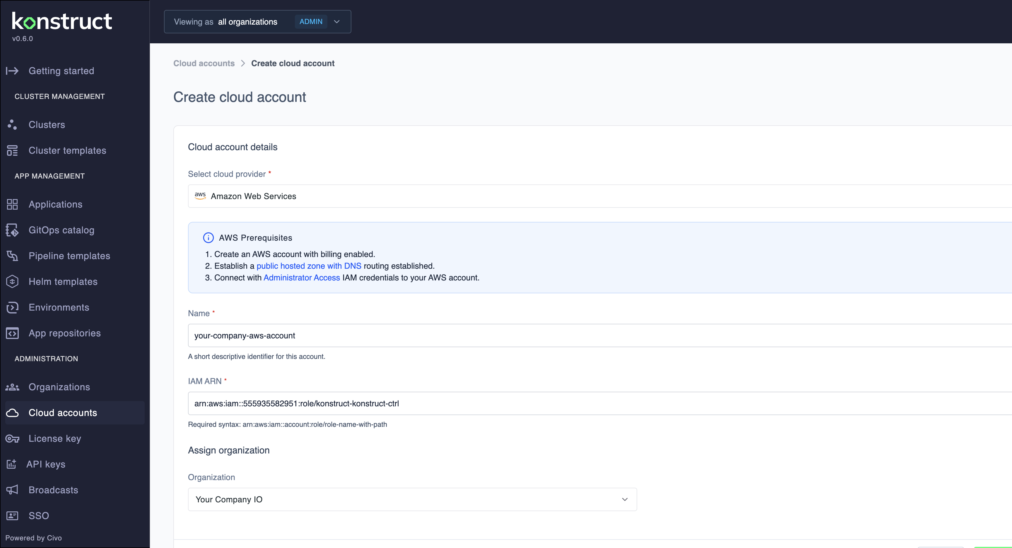 Create Cloud Account Form