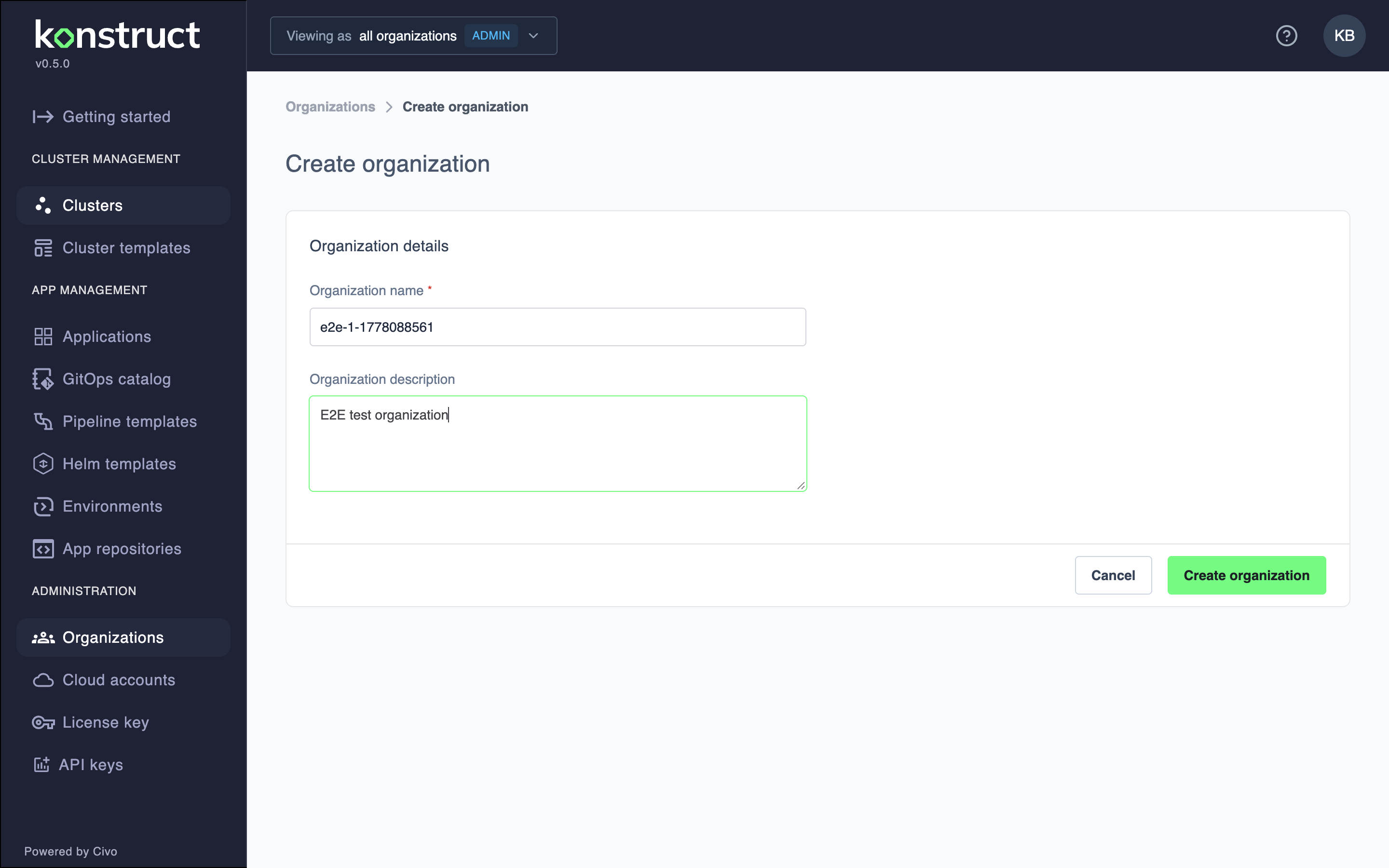 Create Organization Form