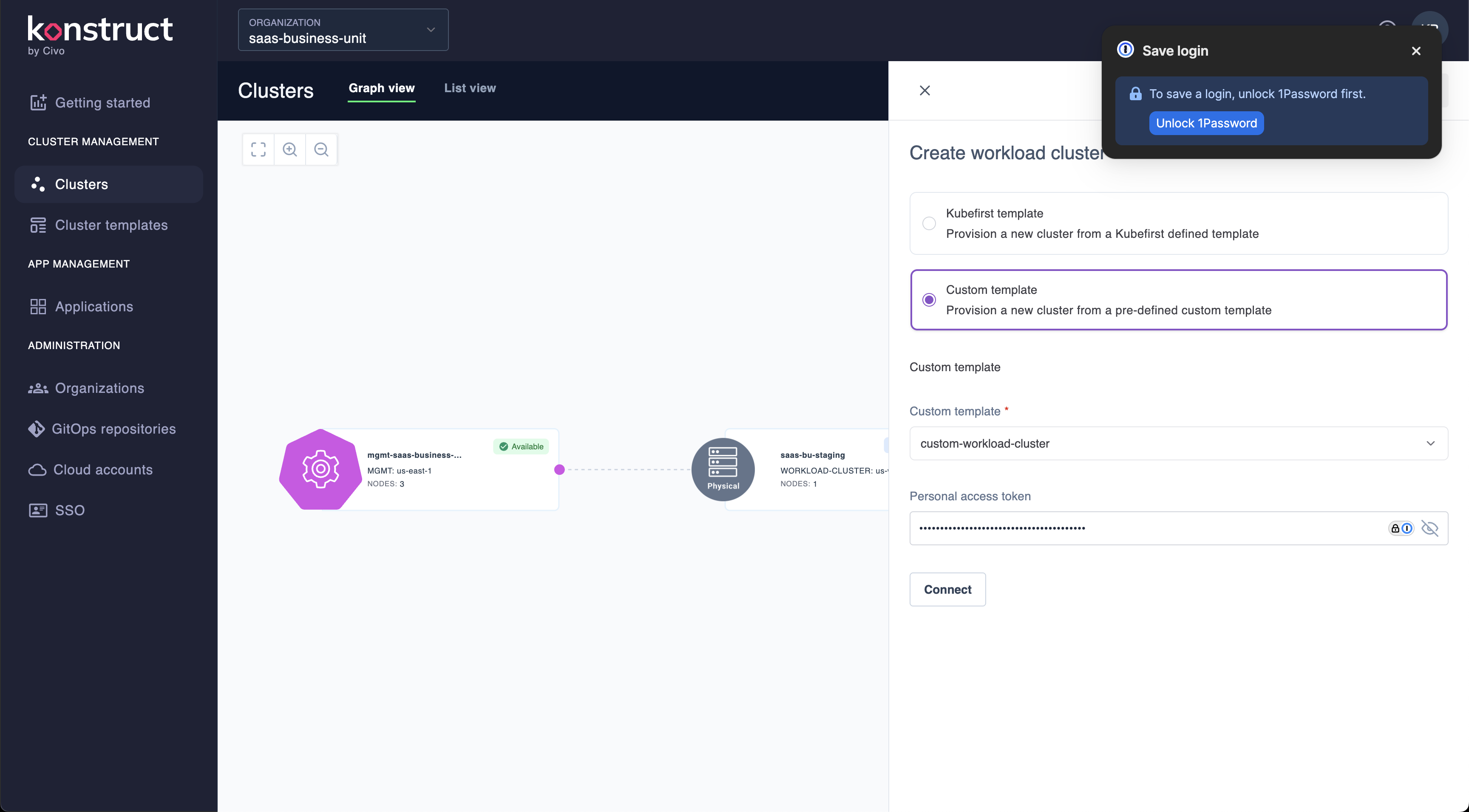 Connect to a custom cluster template