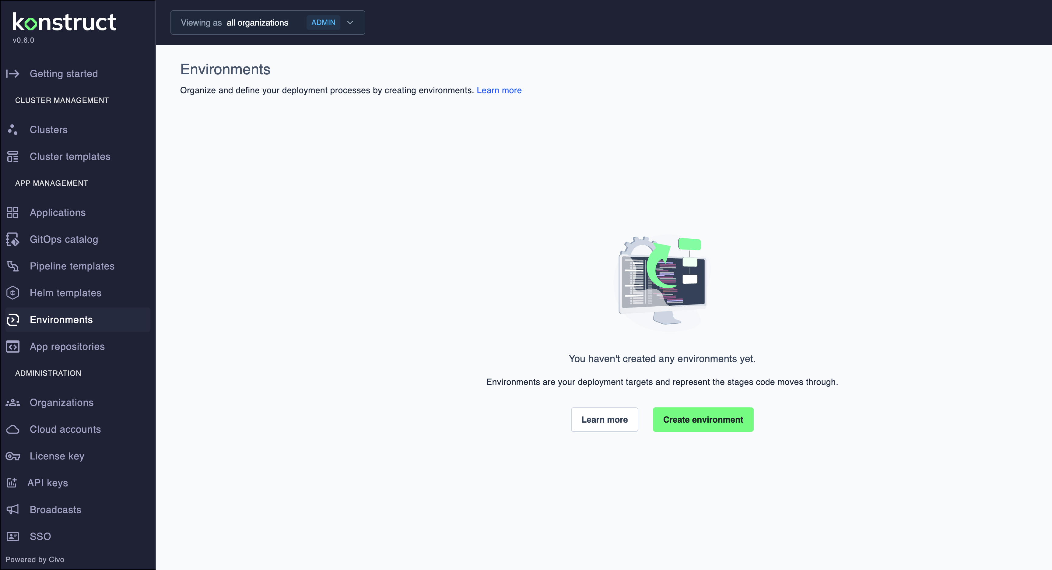 Environments page