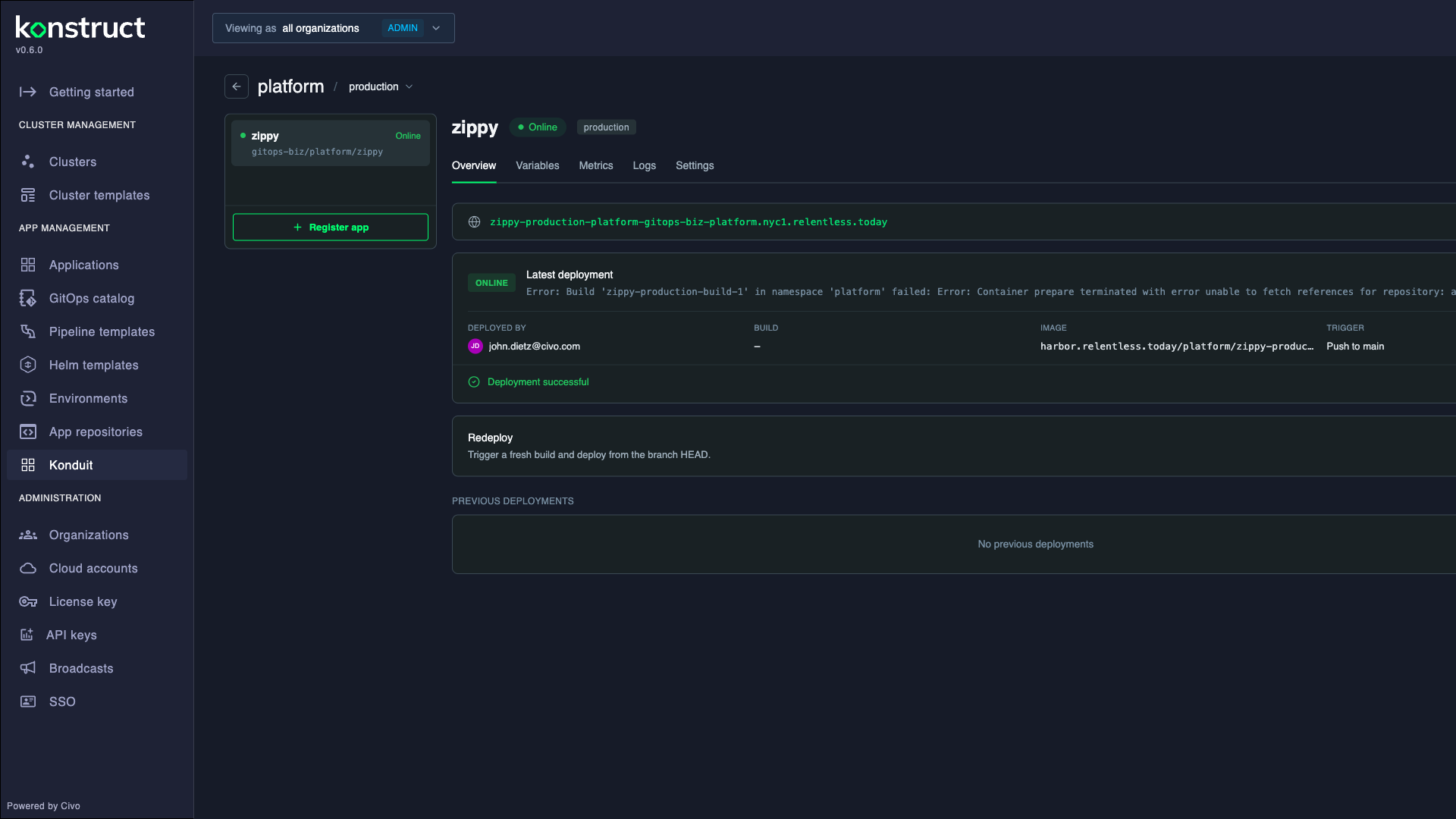 A live app in the Konduit project view