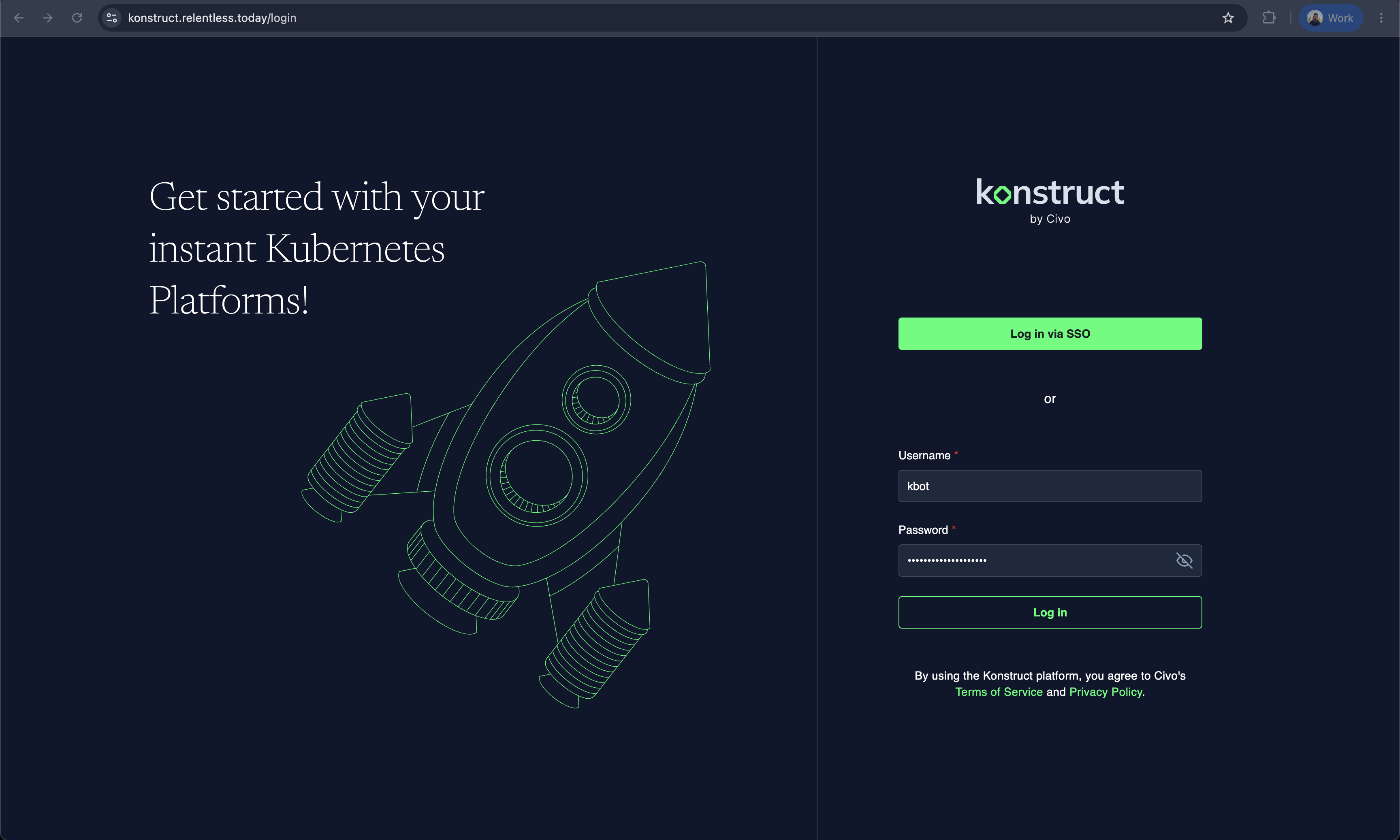Konstruct login page