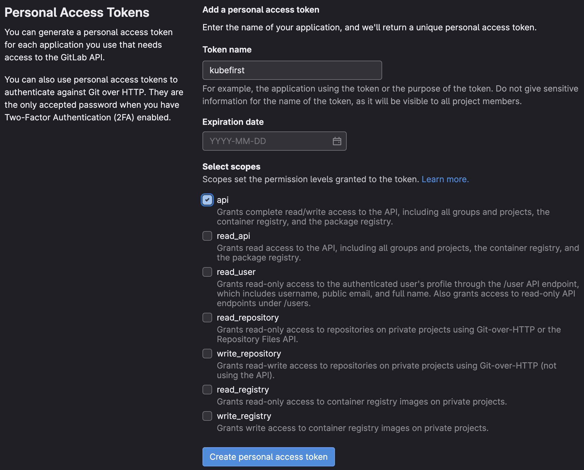 GitLab OAuth application scopes