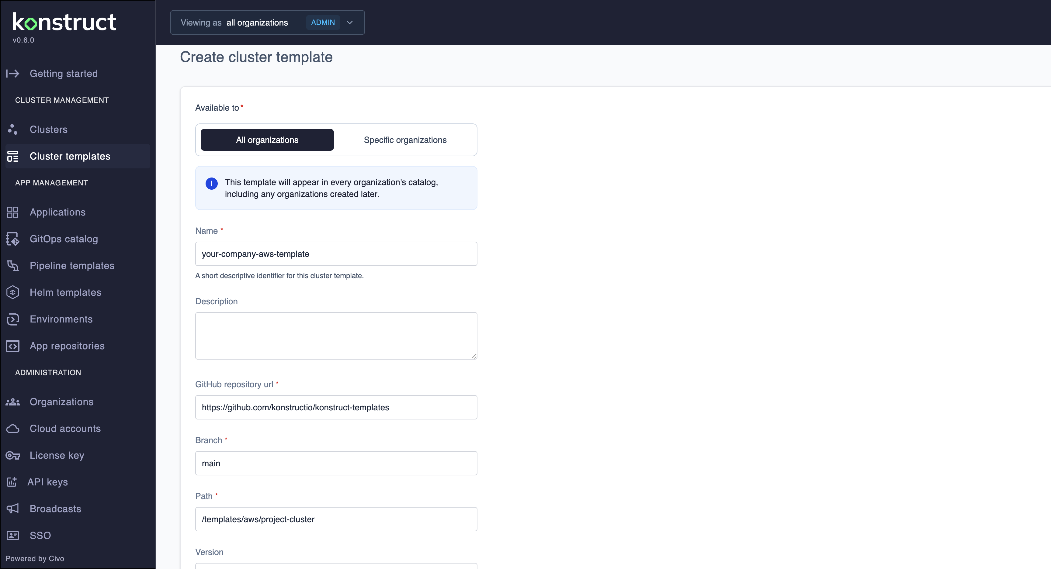 Connect to a custom cluster template