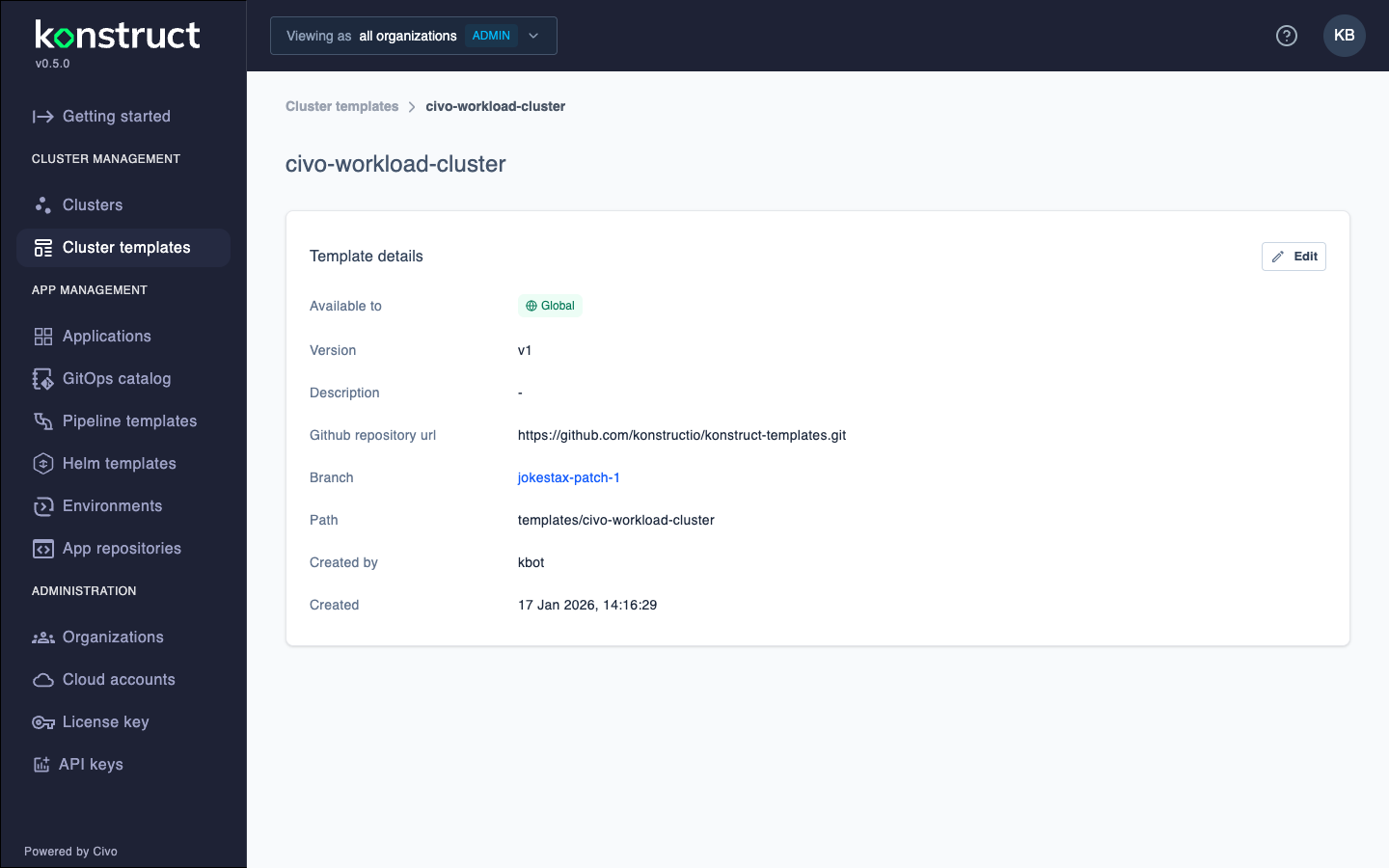 Using custom cluster template